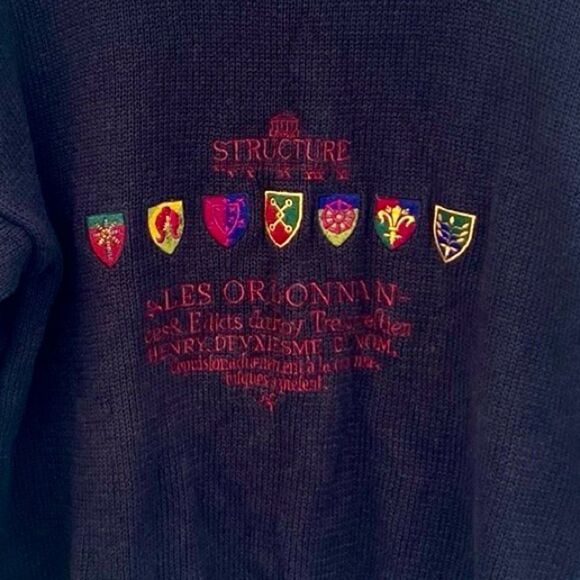Vintage 1990s Structure Embroidered Knitted Sweater Sz M Pullover - Picture 3 of 6